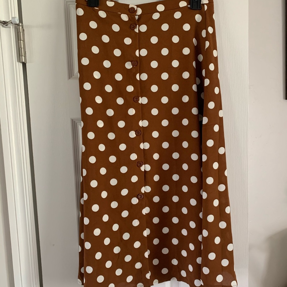 Camel colored polka dot skirt